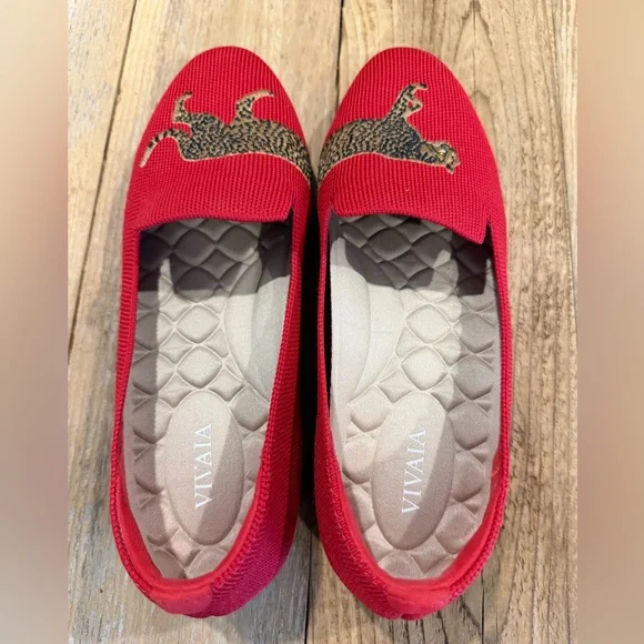 VIVAIA Audrey Red Cheetah Embroidered Round-Toe Loafers - Size 37 ♥️ - Picture 4 of 8